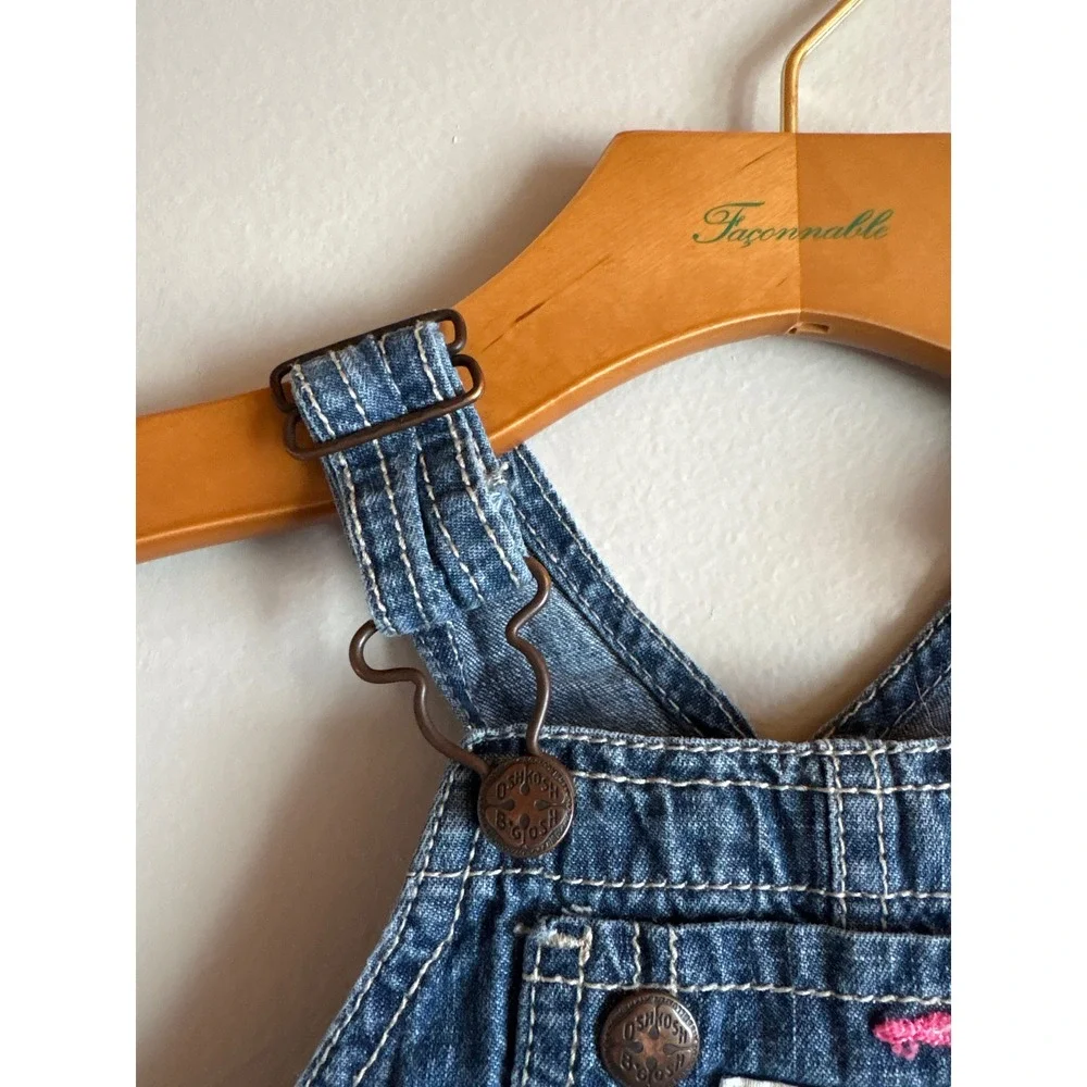 OshKosh Bgosh Baby Girl 12M Denim Patchwork Floral Plaid Ruffle Overall Dress